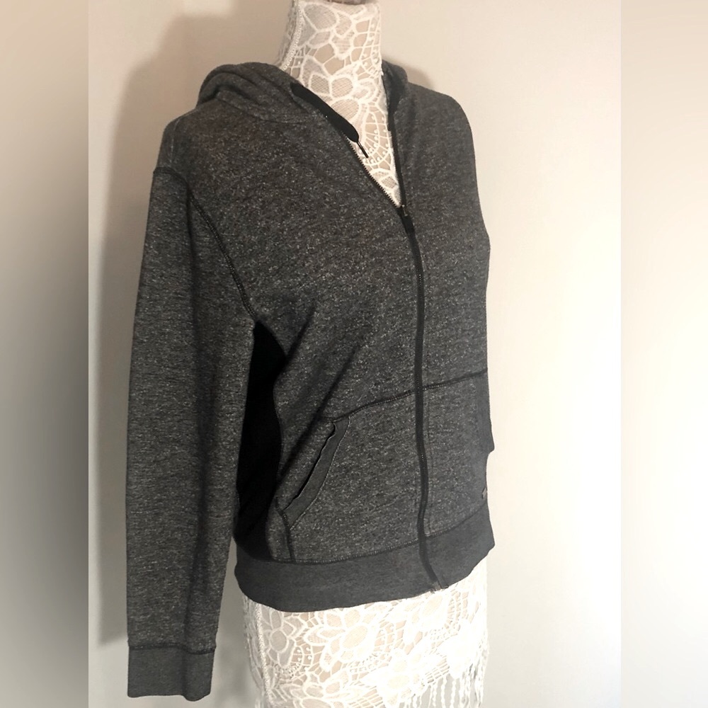 Express Fleece Women’s hooded full zip up jacket Heather Black Size Peti…